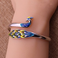 Delicate 925 Sterling Silver Cloisonn É Bracelet, Ethnic Style, Colorful Peacock Drip Oil Female Bra