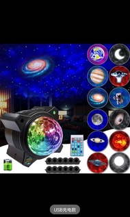 ［最後一個］水紋月亮星空投影燈USB充電聲控室內海洋氣氛燈 藍牙音樂小夜燈
