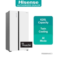 (KLANG VALLEY delivery by LORRY) Hisense Refrigerator (620L) Side By Side Inverter RS686N4AWU [Peti Sejuk Dua Pintu]