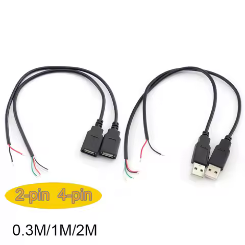 0.3m/1m/2m 5V USB Power Supply Cable 2 Pin USB 2.0 A Female male 4 pin wire Jack Charger charging Co