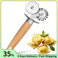 Ravioli Cutter Tool with Wooden Handle-for Pasta Cutter Wheel-Fluted Pastry Cutter Double Wheel for 