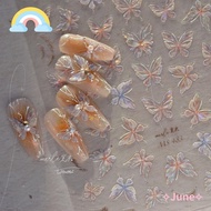 JUNE Nail Sticker, Metallic Mirror Shell Light Nail Art Transfer Sticker Paper,  Self-adhesive 5D Butterfly Manicures Decorations DIY Nail Art Decorations Women Girls