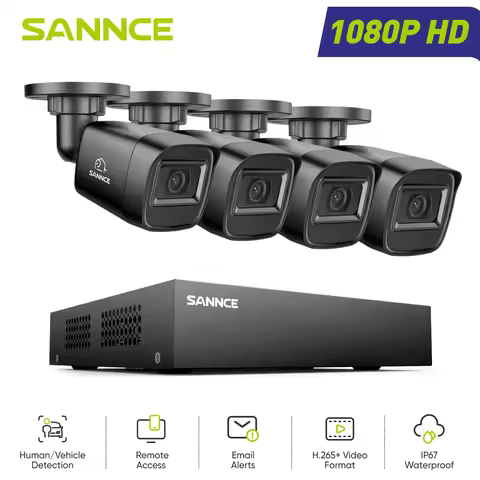 SANNCE 8CH 1080P HD-TVI DVR Security System with 2MP Bullet Camera H.265 Pro+ Compression Human/Vehi
