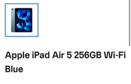 Ipad air 5 256Gb wifi blue 連磁吸保護套 己貼類紙膜