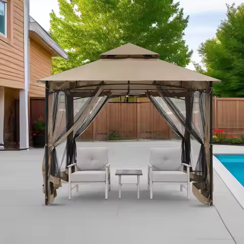SeeHill 10' x 10' Patio Gazebo with Steel Frame and Double Roof, Outdoor Canopy Tent with Mosquito N