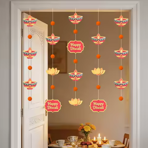 Happy Diwali Party Decoration Backdrop Wall Hanging; Indian Diwali Party Door Hanging Set