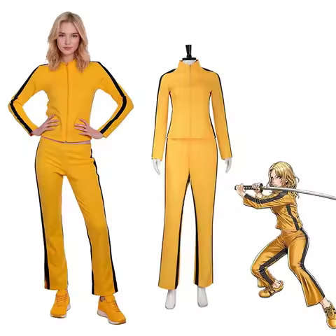 Kill Bill The Bride Beatrix Kiddo Cosplay Costume Yellow Kung Fu Coat And Pants Women Tracksuit Hall
