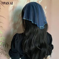 Van Ai Retro Navy Blue Starry Sky Flashing Mesh Gauze Headband Female Haze Blue Symphony All-Match H