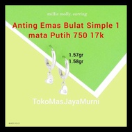 ANTING EMAS BULAT SIMPLE GANTUNG HATI PUTIH 750 17K - 1.57GR BEST