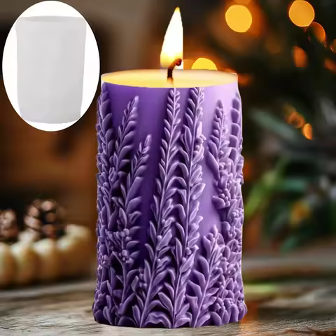 DIY 2025 Lavender relief cylindrical candle silicone mold Flower plant relief mold Candle making Too