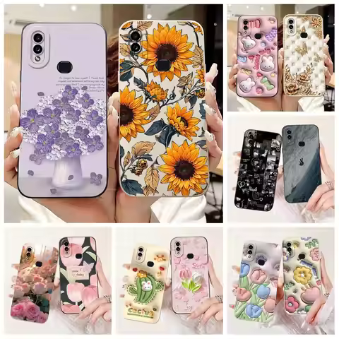 For Samsung Galaxy A10 A10S M01S Phone Case Fashion Flower Back Cover Liquid Silicone Protector on S