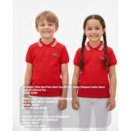 VN A686 | Kids Red Polo Shirt Top 2PC w/ Pants | Striped Collar Short Sleeve Collared Tee