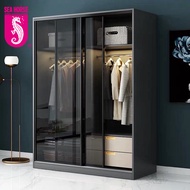 SEA HORSE KLASS Designer High Class Sliding Wardrobe  with USB Light &amp; Mirror (Inclusive Installation) (YHT-WAB-PSW)