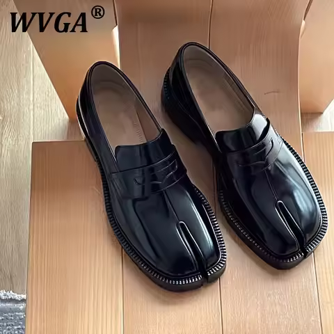 WVGA Autumn New Man Y2K High Street Split Toe Style Loafers Single Flat Shoes Genuine Leather Lace U