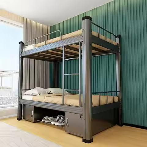Multifunctional Metal Bunk Bed with Wardrobe Desk for Student Hostel Teenager Bedroom Space-Saving F