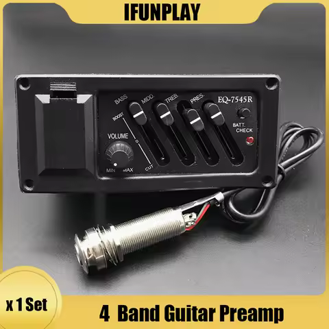 4 Band Guitar Pickup EQ 7545R Acoustic Guitar Preamp Amplifier Equalizer Tuner 2.5mm Plug Guitarra A