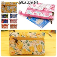 NARCIS Coin Purse, 4-Layer Canvas Key Pouch, Double-Zip Prints Coin Bag
