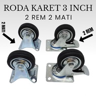 3 inch rubber trolley wheels 2 brakes 2 off trolly wheels cart wheels 2 turn brakes 2 silent