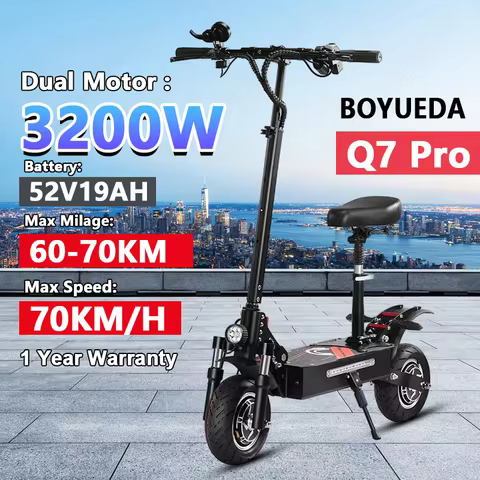 Boyueda Q7Pro E-Scooter 3200W Dual Motor 52V19ah Battery Shock-absorbing Seats Electric Scooter 10*3