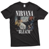 🍥พร้อมส่ง🍥 【พร้อมส่ง】 เสื้อเชิ้ตสตรีท พิมพ์ลายวงร็อค Nirvana Bleach สีดํา คุณภาพสูง cotton 100%