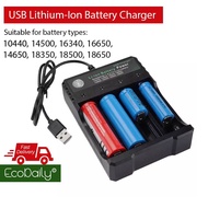 USB 4 Slot Li-ion Battery Charger For 18650 Rechargeable Battery Black