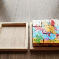9-piece 3D wooden puzzle with wooden tray