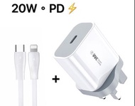 20W USB-C Power Adapter + USB-C to Lightning Cable ; 20W USB-C 電源轉換器 + USB-C 至 Lightning 連接線 快速充電充電器 For iPhone 12 Pro Max / 12 / 12 Mini / 12 Pro 白 White