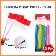 MERAH 20 Pcs - RED AND WHITE Whistle Flag Sticks Red and White Parade Flag Sticks for Indonesian Ind