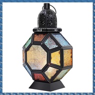 (CSID) Retro Iron Candle LanternPortable Moroccan Stained Glass Candle Holder Hanging Lamp Horse Lig