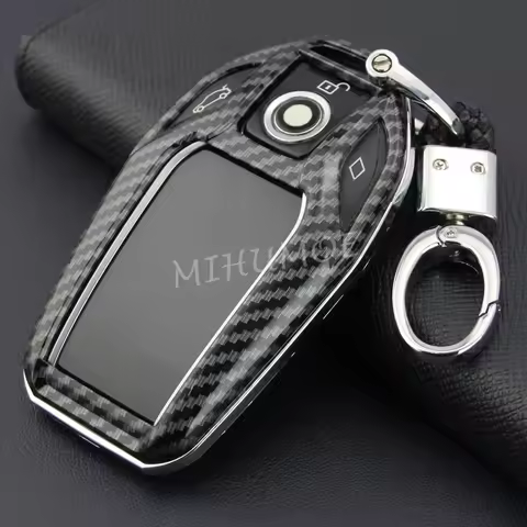 Carbon Fiber LCD Screen Car Key Cover Case Fob Chain For BMW 5 6 7 8 Series X3 X4 X5 X7 G30 G31 G32 