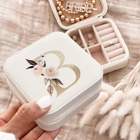 Mini Jewelry Storage Box Bridesmaid Gift Ideas Travel Jewelry Case Initial Letter with Birthday Part