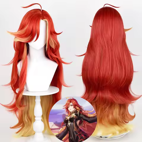 Genshin Impact Mavuika Wig Red Ombre Orange Synthetic Women Long Wavy Game Cosplay Wig for Daily Par