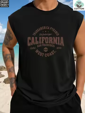 Summer 100% Pure Cotton Men's Fashionable Casual Loose Creative California Letter Pattern Printed Fi