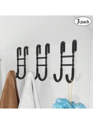 3入組玻璃淋浴門掛鉤，適用於無框玻璃淋浴門的毛巾掛鉤，掛鉤無需在浴室鑽孔，適用於掛毛巾、浴衣、浴球、拖窗器，啞黑色
