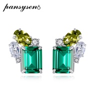 PANSYSEN 100 925 Sterling Silver Emerald Peridot Diamond Gemstone Wedding Engagement Stud Earrings Wholesale Fine Jewelry Gifts