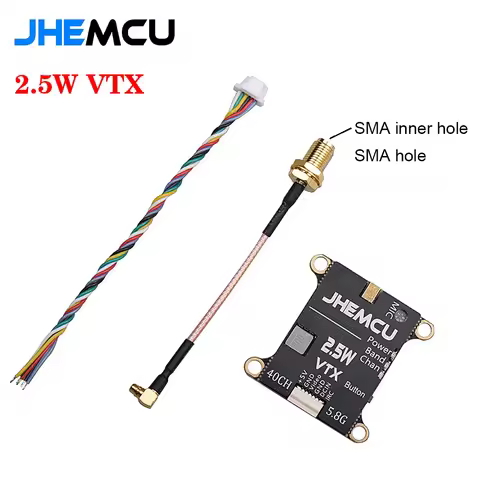 JHEMCU 2.5W VTX 5.8G 40CH Adjustable FPV Transmitter Built-in Microphone Heat Sink 2-6S 30X30mm for 