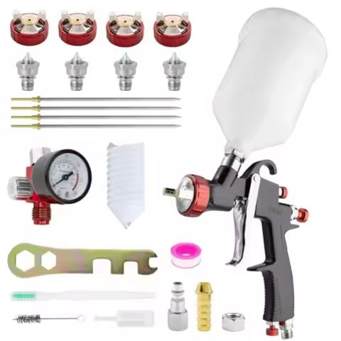 LVLP Spray Gun R500 Air Paint Gun Automotive with 1.3/1.5/1.8/2.0mm Nozzle and Air Regulator 600cc G
