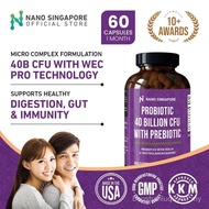 Nano Singapore Probiotics 40 Billion CFU (60 Capsules) - WecPro Technology + Gut Health + Prebiotic 