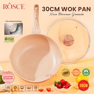 ROSCE WOK PAN 30 CM jumbo WOK glass lid frying PAN NON-STICK GRANITE MARBLE SOFT BROWN WOKPAN 30CM D