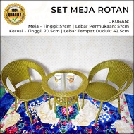 set meja rotan 3 in 1 ( rotan Plastik ) rangka besi ( 2 kerusi dan 1 meja ada cermin)