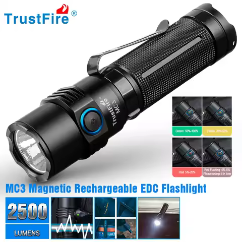 Trustfire Mc3 High Power Rechargeable Led Flashlight 2500 Lumens Xhp 50 Led 21700 Ipx8 Magnetic Char