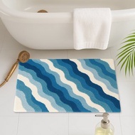 日式藍色海浪簇絨浴室地墊可愛腳墊吸水防滑浴墊居家裝飾