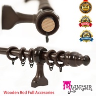 MYLANGSIR Wooden Curtain Rod 28mm Dark Walnut/Full Set Accessories/Kayu Langsir/6 Size Available/Free Screw