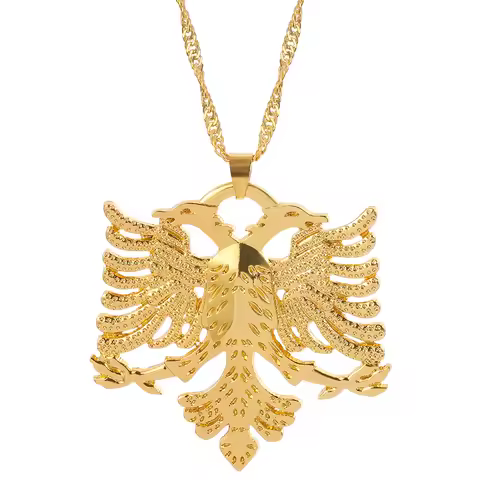 Anniyo Albania Eagle Pendant Necklaces for Men Women Silver Gold Color Albanian Jewelry Ethnic Kosov