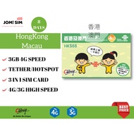 HONG KONG MACAU Travel Sim Card [3GB 4G Connection] [8 Days]