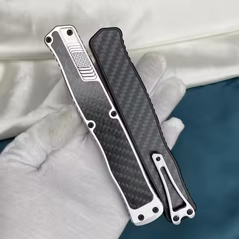 Micro OTF Knife D2 Steel Blade high hardness Carbon fiber patch Aluminum Alloy Handle Outdoor Campin