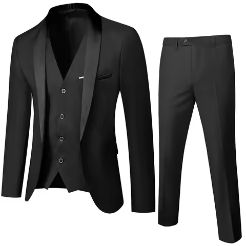 M-6XL Jacket Vest Pants Men's Formal Business Office Color Contrast Suit Boutique Solid Color Groom 