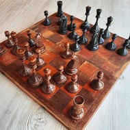 舊錦標賽蘇聯國際象棋套裝 Botvinnik - 加重黑棕國際象棋棋子 1950 年代