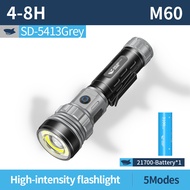 ไฟไฟฉายสว่างมากไฟฉาย LED ฉลามยิ้ม8000LM M60 5โหมด Type-C แสงแฟลชชาร์จได้กลางแจ้งกันน้ำ SD5413 ส่องสว