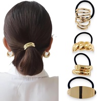 4 Pieces Hair Clip Gold Hair Jewelry Metal Hair Tie for Women Elastic Hair Band for Ponytail Hair Ac